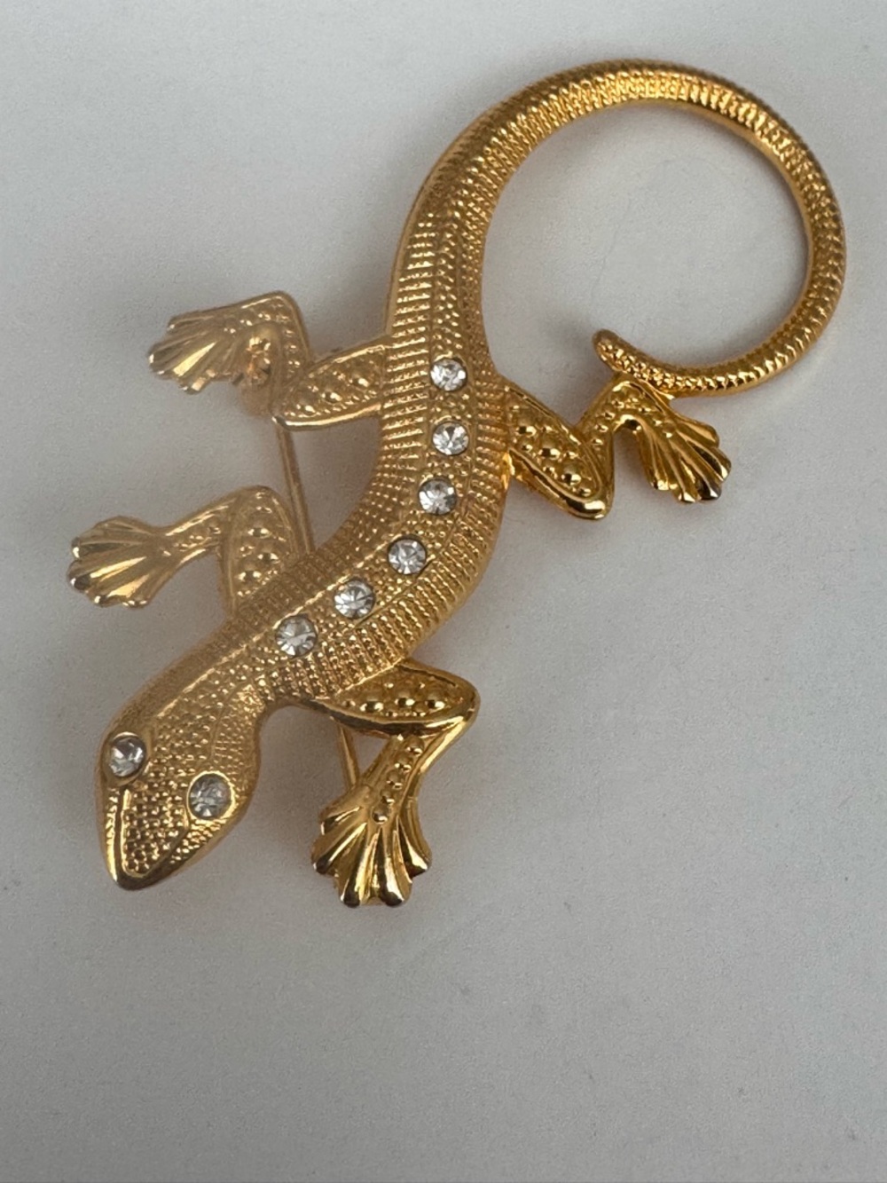 Vintage Lizard Crystal Embellished Statement Brooch 1980s